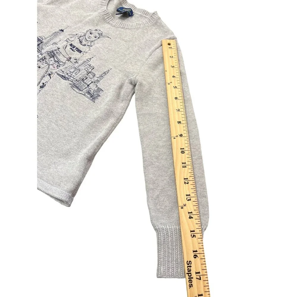 Polo Ralph Lauren Girls Knit Sweater New York City Embroidered Girl Gray Size 7 - Picture 6 of 8